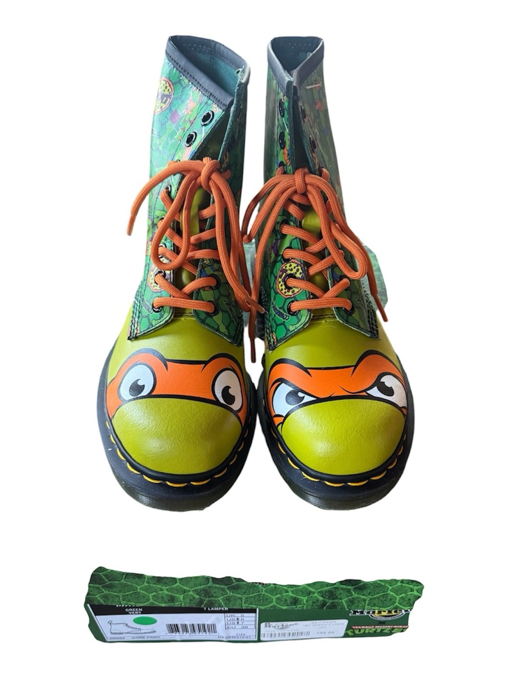 Dr Martens Teenage Mutant Ninja Turtles Green & Orange Graphic Lace-Up Boots.